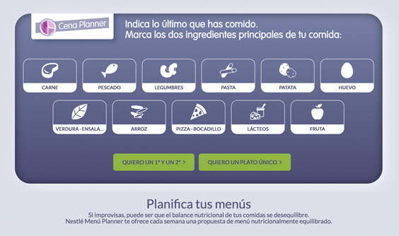Opciones del menú planner sobre la tu comida anterior
