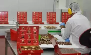 Treballador en una fàbrica de productes de xocolata