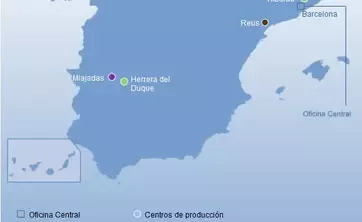 Mapa de las localizaciones de Nestlé en España