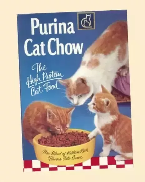 Paquete de comida para gatos en 1962