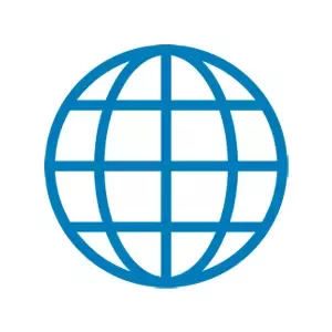 Icono de globo terráqueo que representa presencia global y alcance internacional