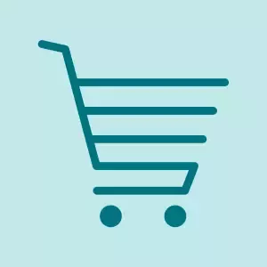 Icono de carrito de compras que representa ventas, comercio y consumo