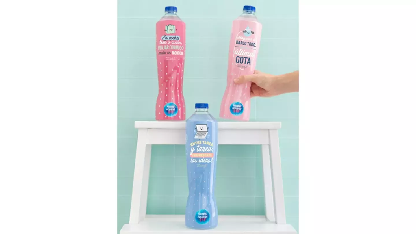 Botellas hechas con plástico 100% reciclable y 25% ya reciclado de Nestlé Aquarel by Mr Wonderful
