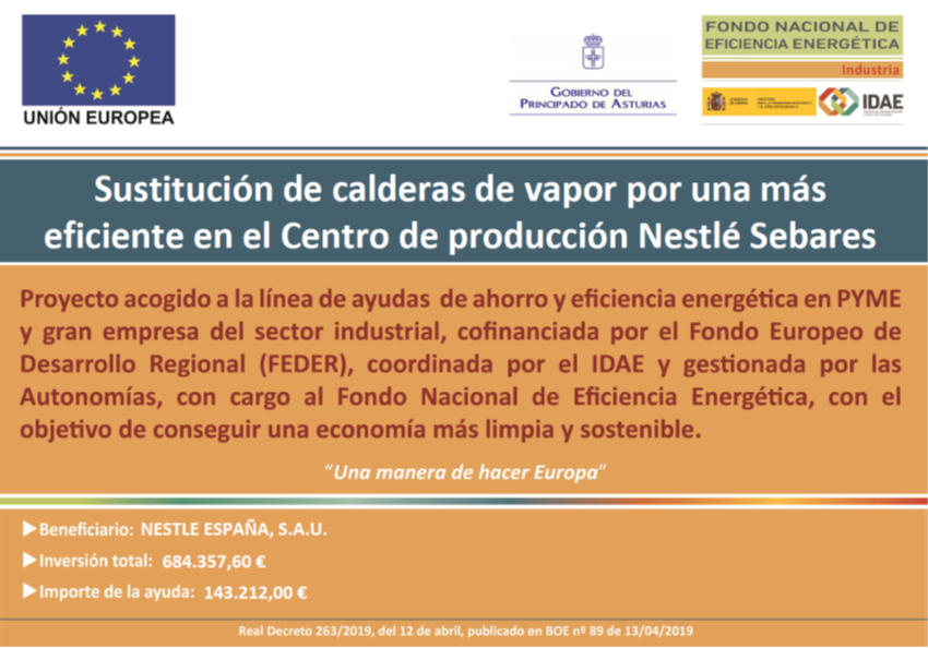 Cartel subvención fábrica Sebares